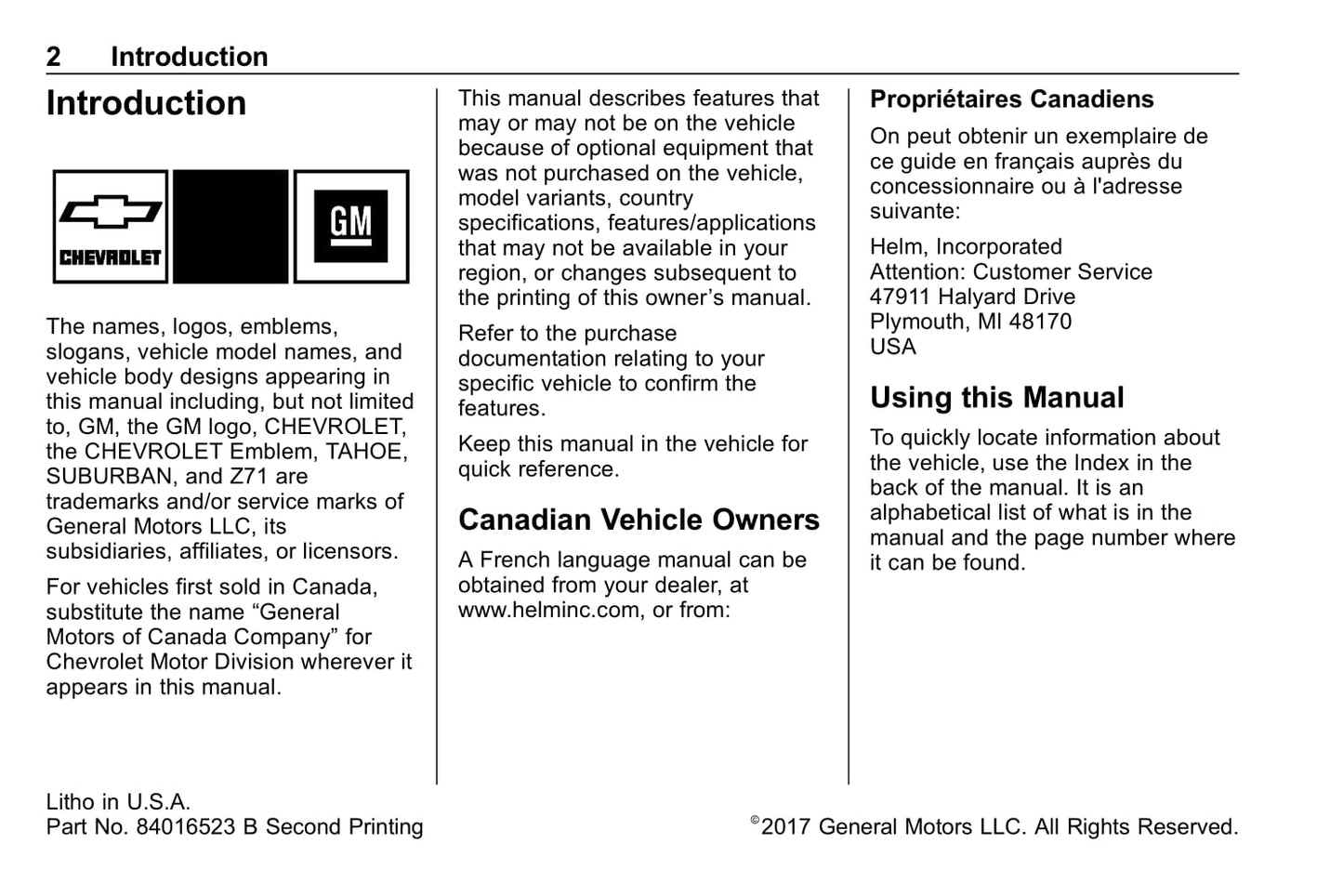 2018 Chevrolet Suburban/Tahoe Owner's Manual | English