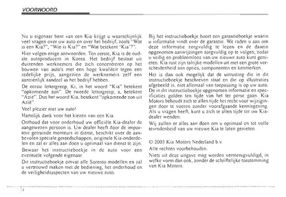 2003-2004 Kia Sorento Gebruikershandleiding | Nederlands