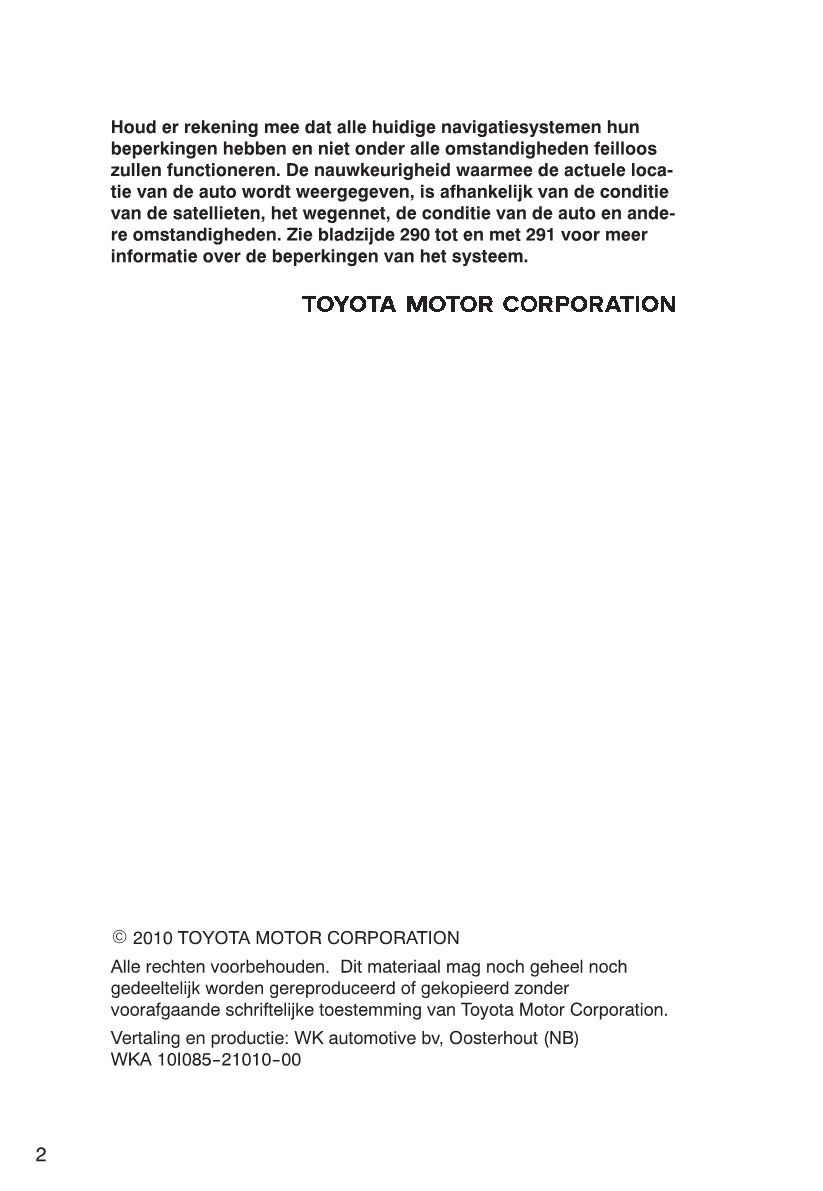 Toyota Avensis Navigatiesysteem HDD Handleiding 2010