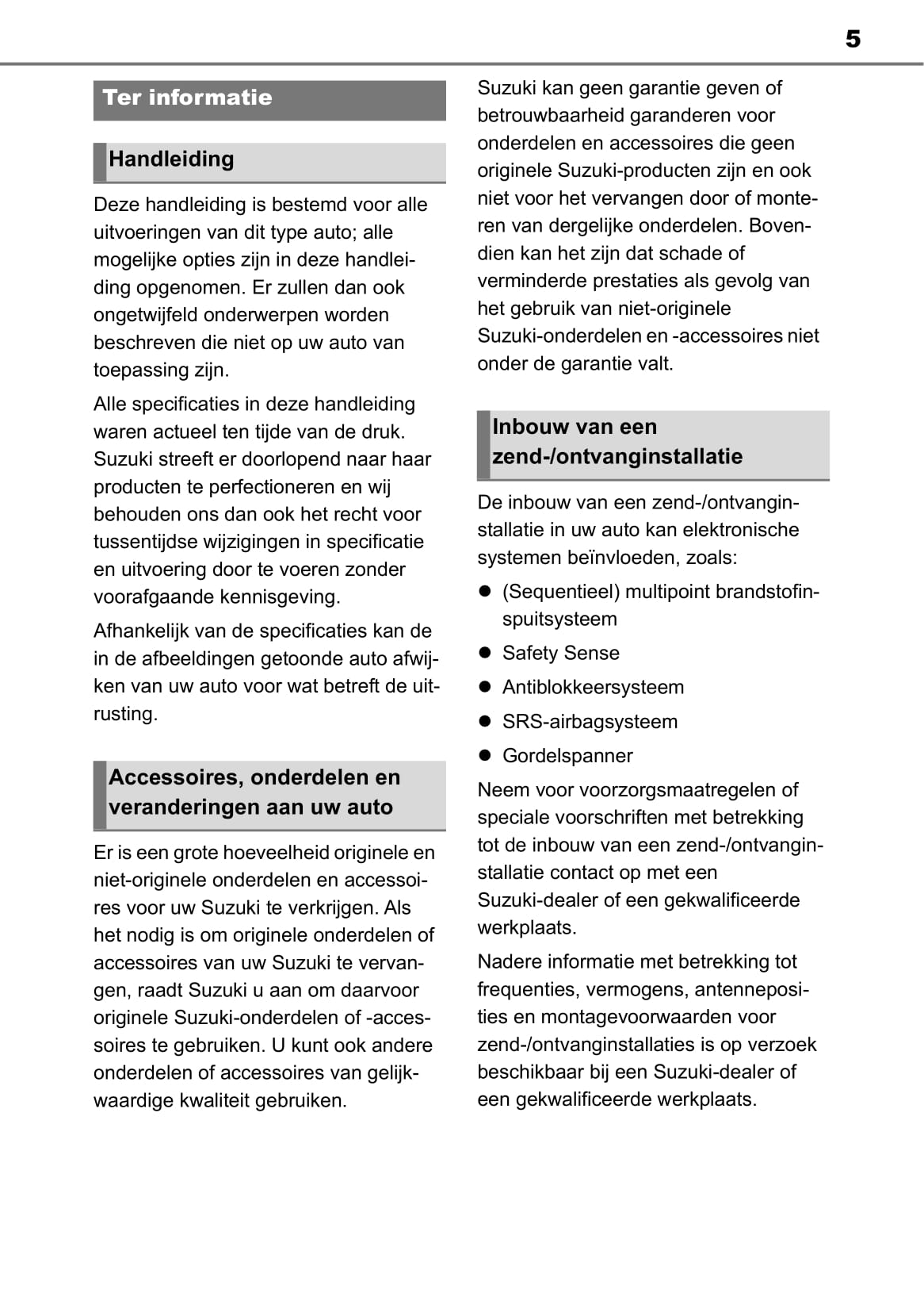 2020-2021 Suzuki Swace Bedienungsanleitung | Niederländisch