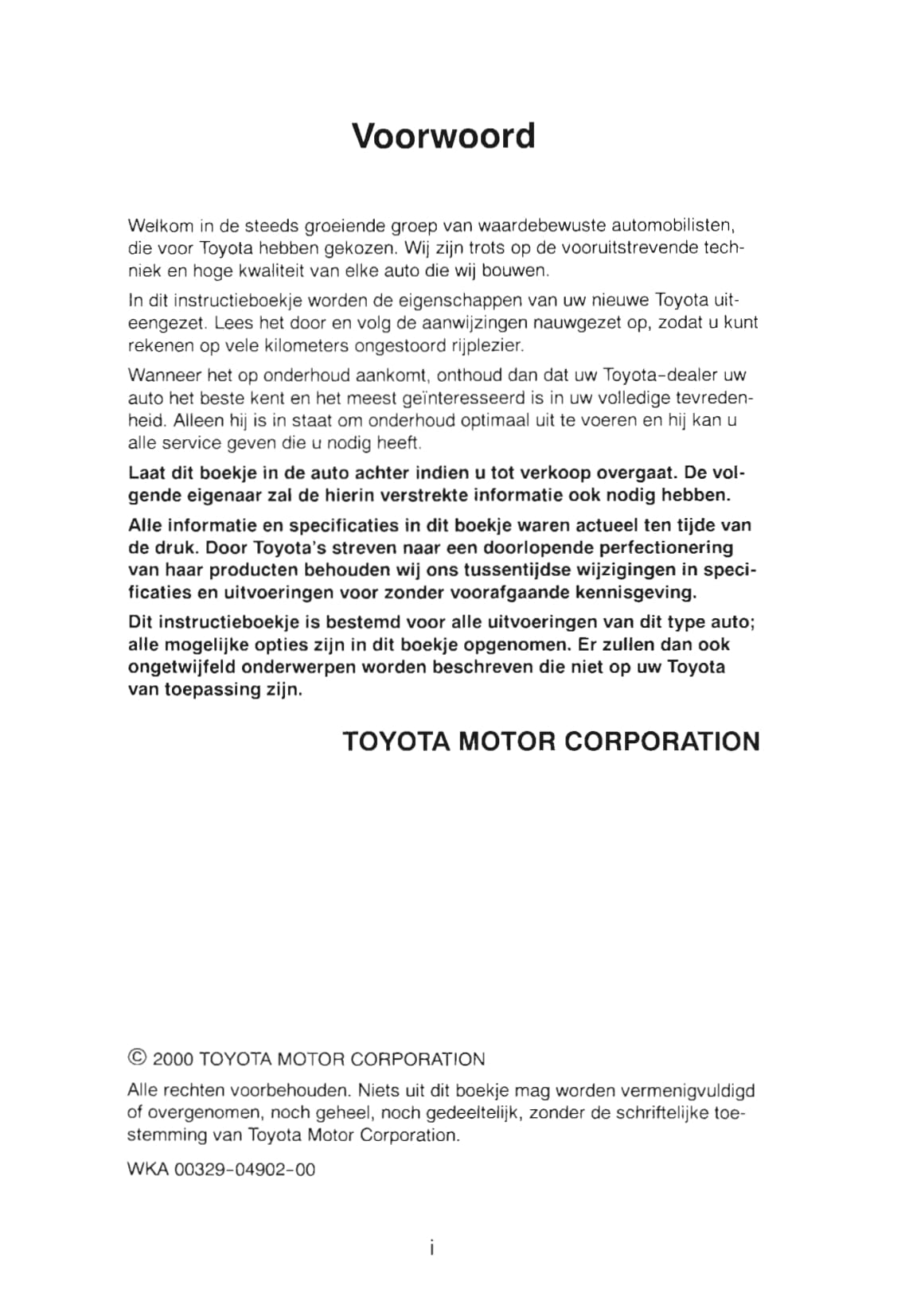 2000-2001 Toyota Yaris Verso Bedienungsanleitung | Niederländisch