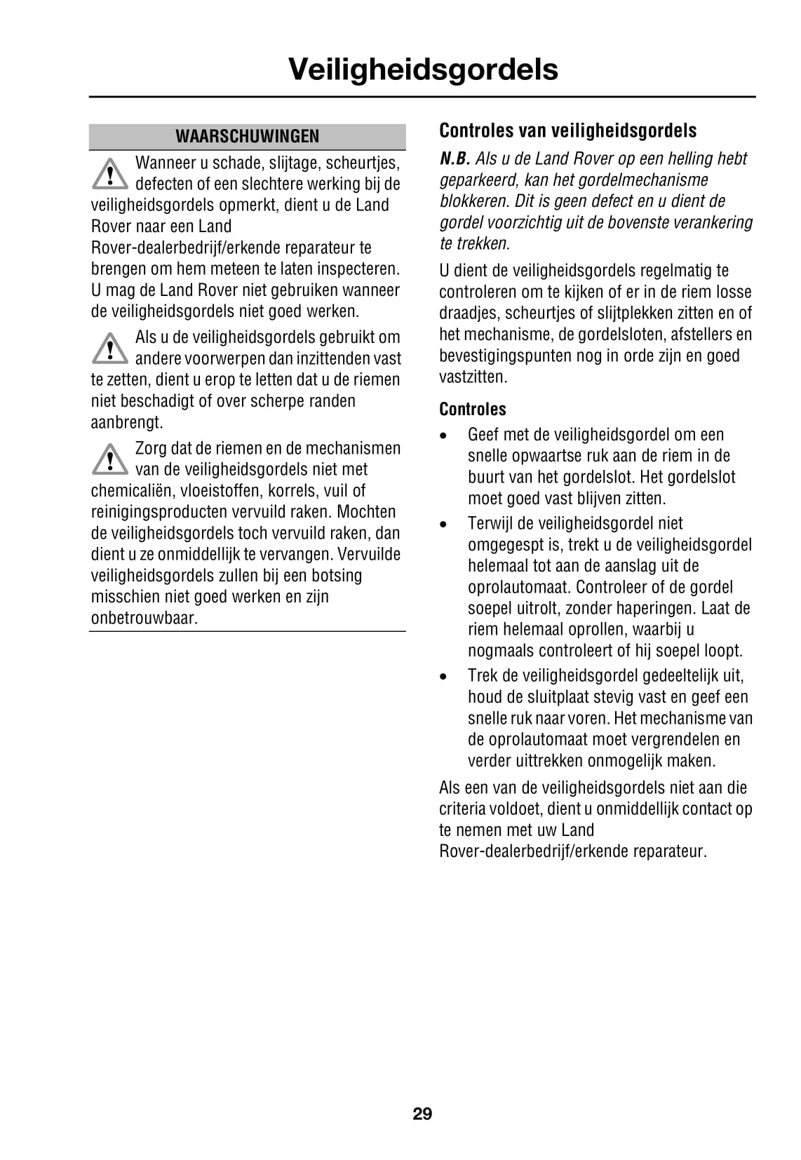 2007-2008 Land Rover Defender Owner's Manual | Dutch