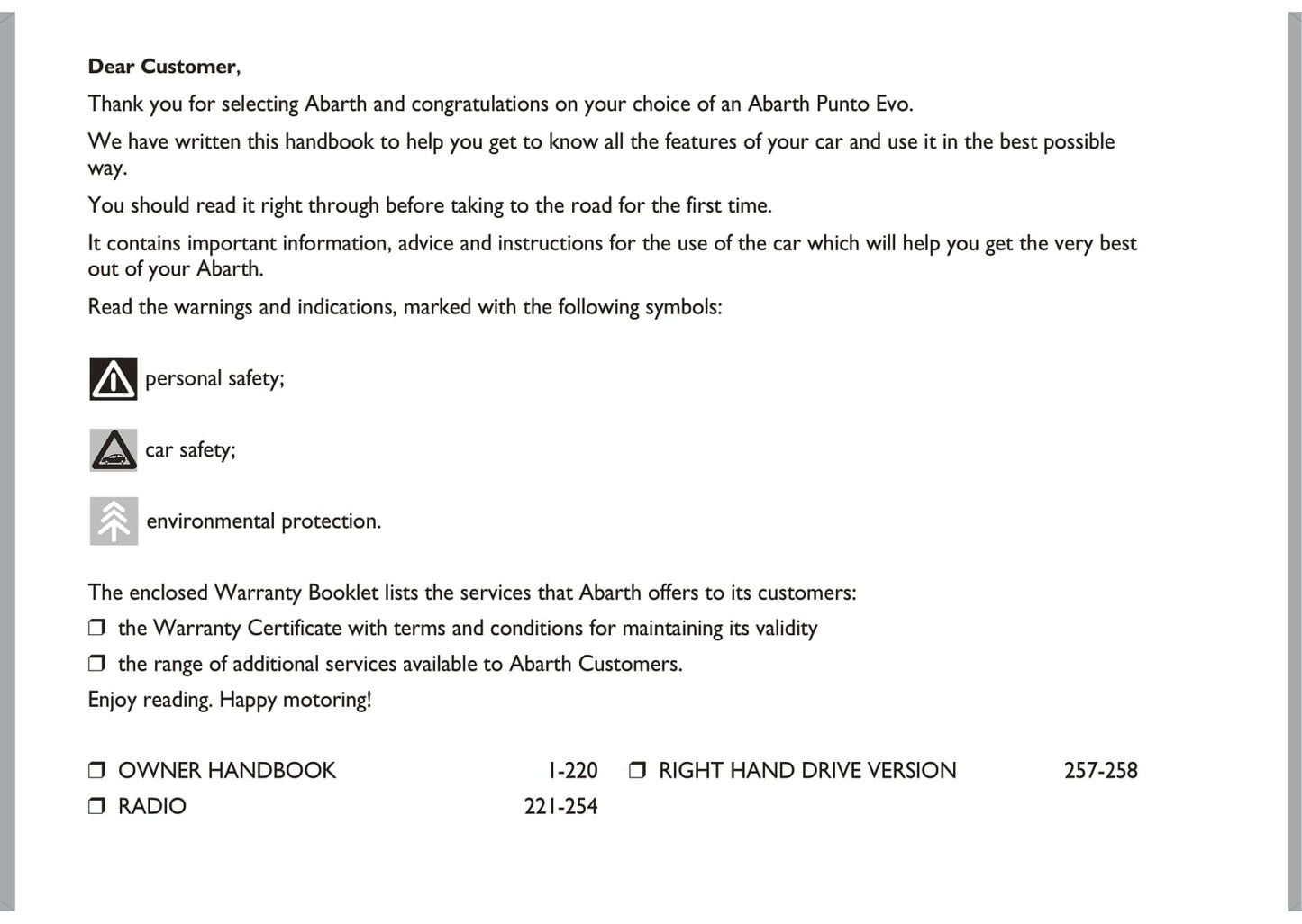2010-2014 Abarth Punto Evo Owner's Manual | English