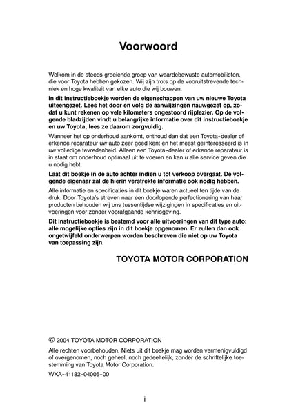 2004-2005 Toyota Yaris Verso Gebruikershandleiding | Nederlands