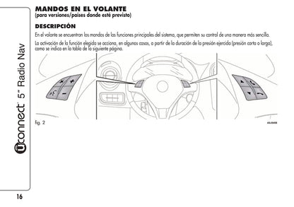 Alfa Romeo Mito Uconnect 5 Radio Nav Instrucciones 2014 - 2015