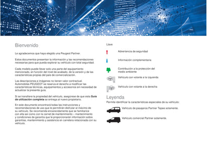 2017-2022 Peugeot Partner Electric/Partner Tepee Electric Gebruikershandleiding | Spaans