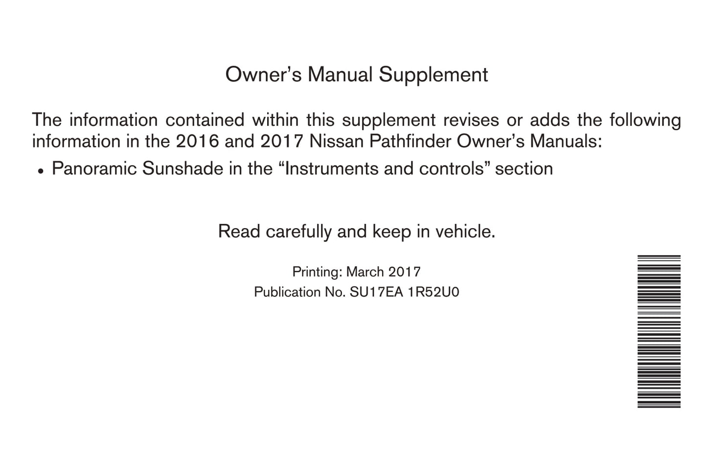 2017 Nissan Pathfinder Manuel du propriétaire | Anglais