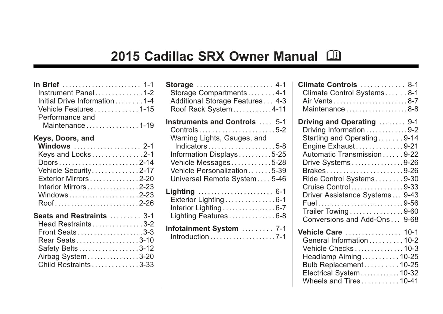 2015-2017 Cadillac SRX Gebruikershandleiding | Engels