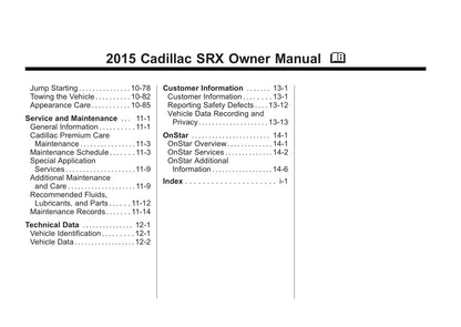 2015-2017 Cadillac SRX Gebruikershandleiding | Engels