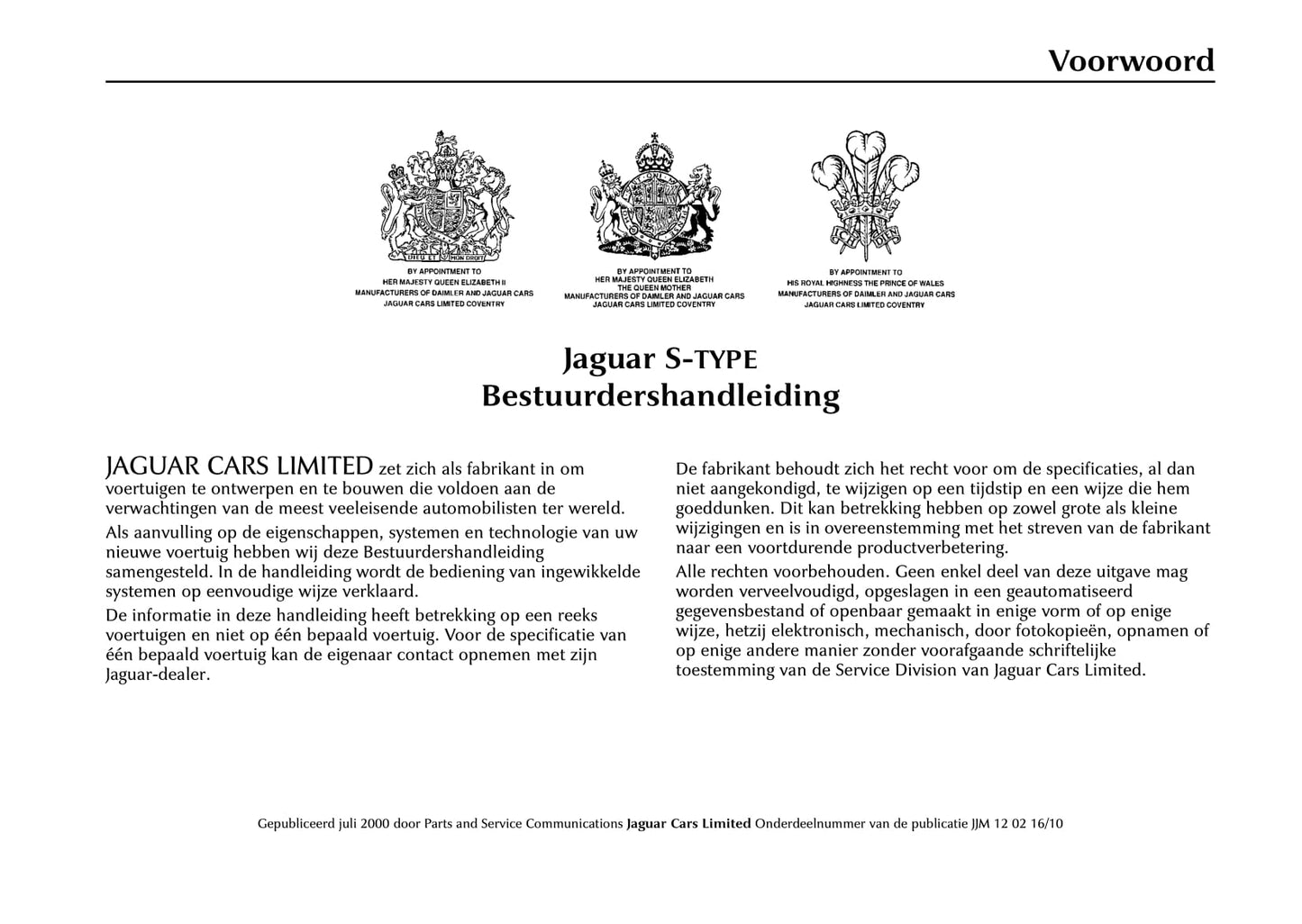 2000-2001 Jaguar S-Type Owner's Manual | Dutch