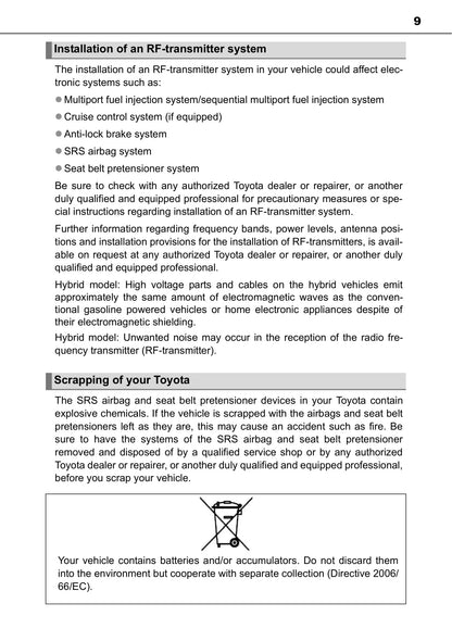 2015-2016 Toyota Auris / Auris Hybrid Owner's Manual | English