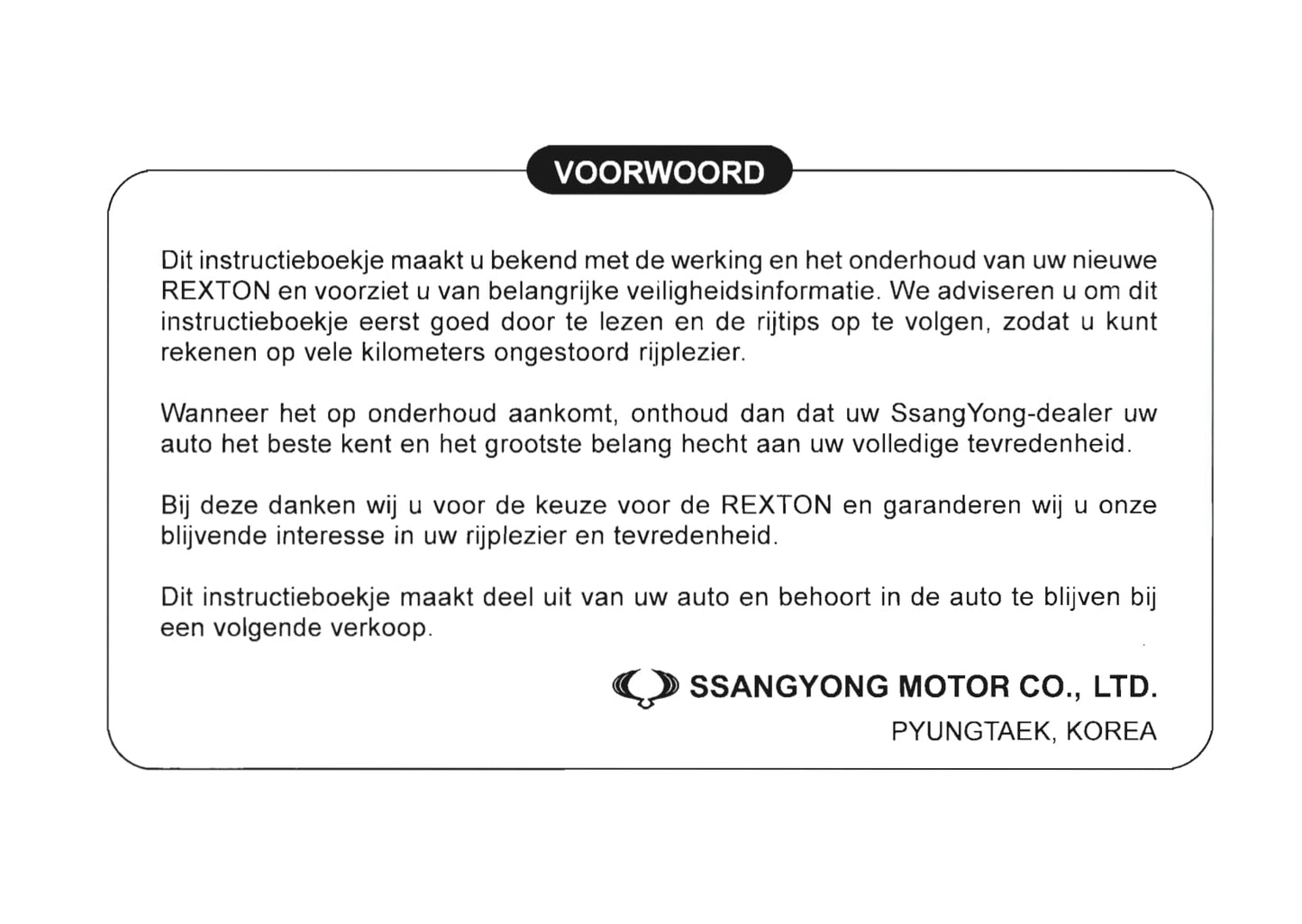 2001-2006 SsangYong Rexton Bedienungsanleitung | Niederländisch