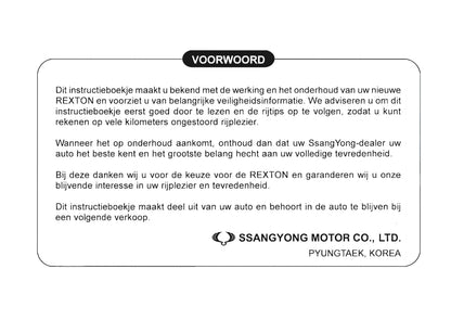 2001-2006 SsangYong Rexton Bedienungsanleitung | Niederländisch