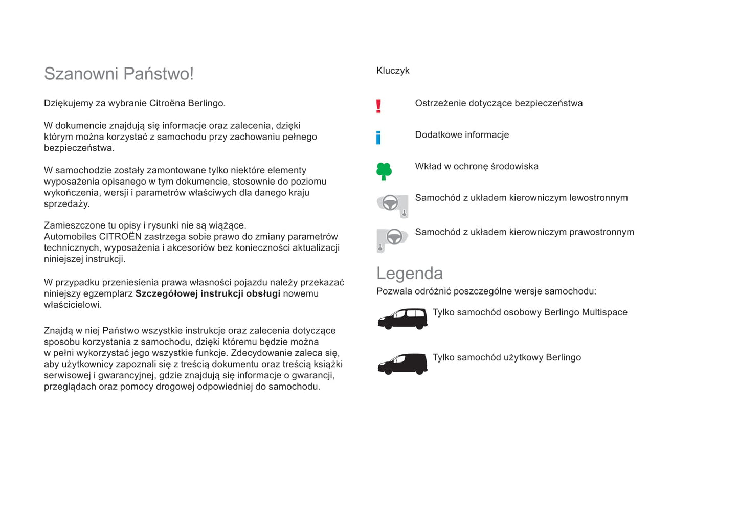 2017-2018 Citroën Berlingo/Berlingo Multispace Owner's Manual | Polish