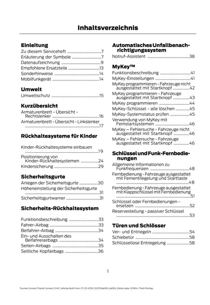 2018-2020 Ford Tourneo Connect / Transit Connect Bedienungsanleitung | Deutsch