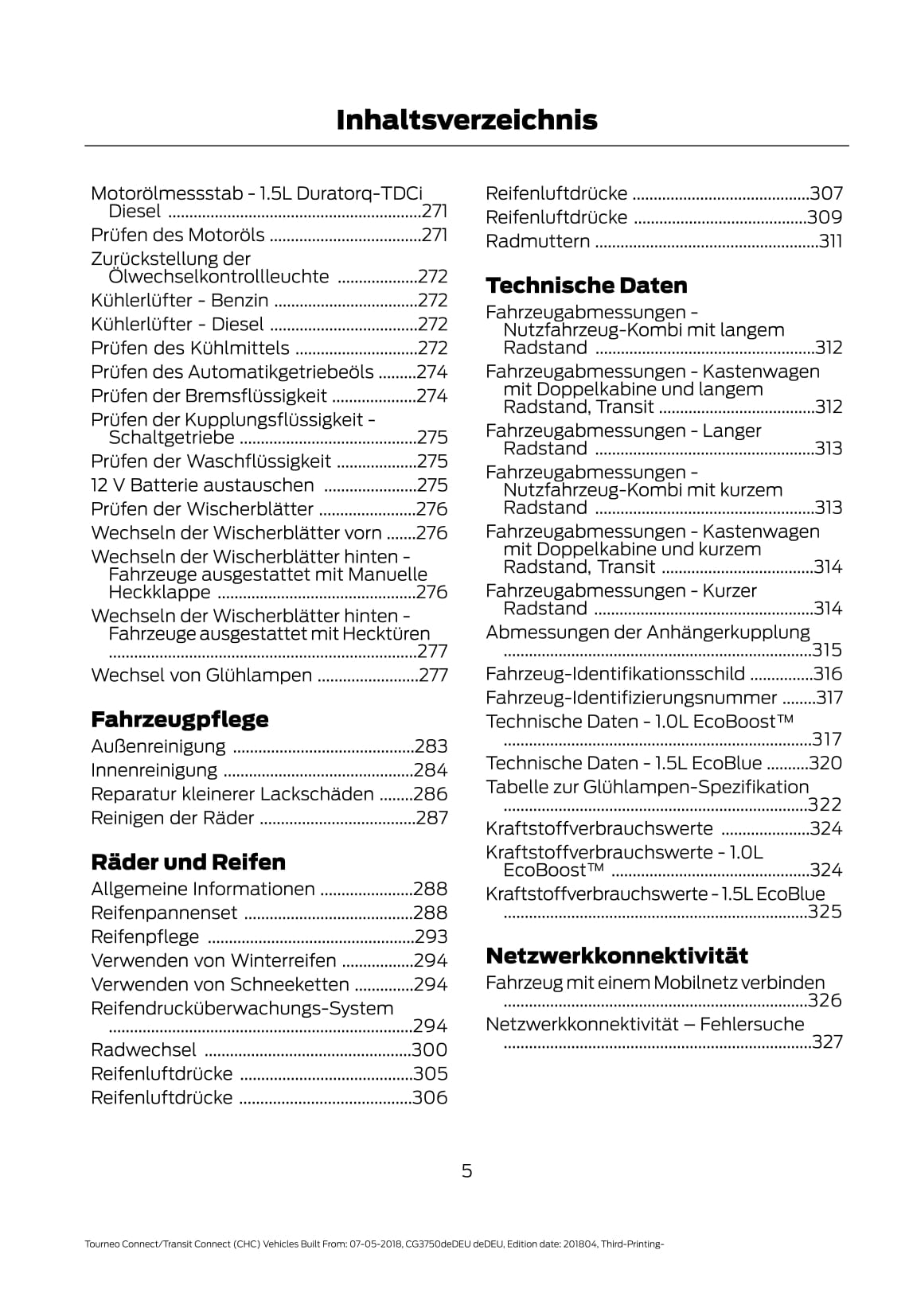 2018-2020 Ford Tourneo Connect/Transit Connect Owner's Manual | German