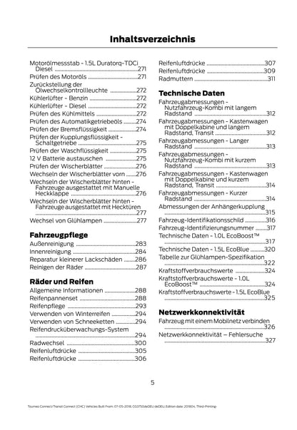 2018-2020 Ford Tourneo Connect / Transit Connect Bedienungsanleitung | Deutsch