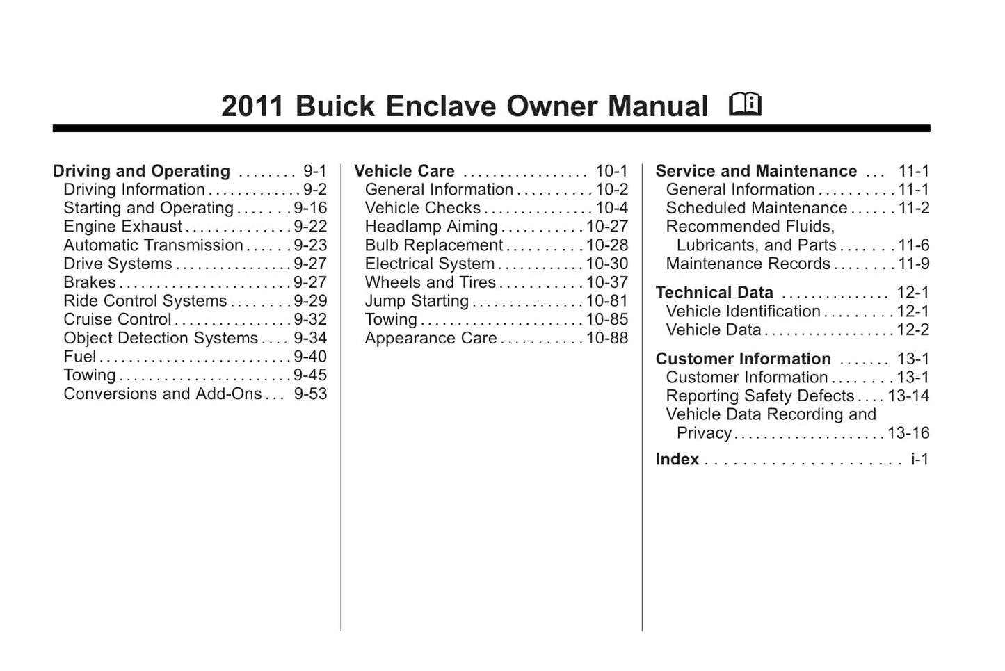 2011 Buick Enclave Owner's Manual | English
