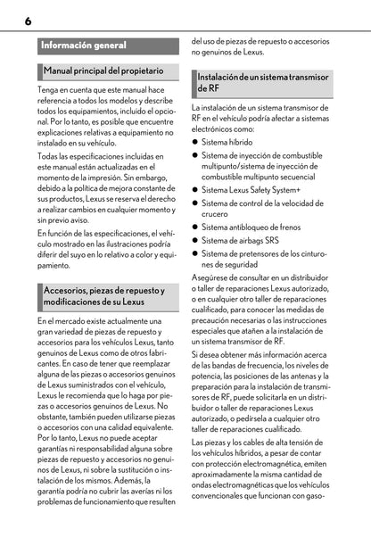 2018-2019 Lexus ES 300h Owner's Manual | Spanish
