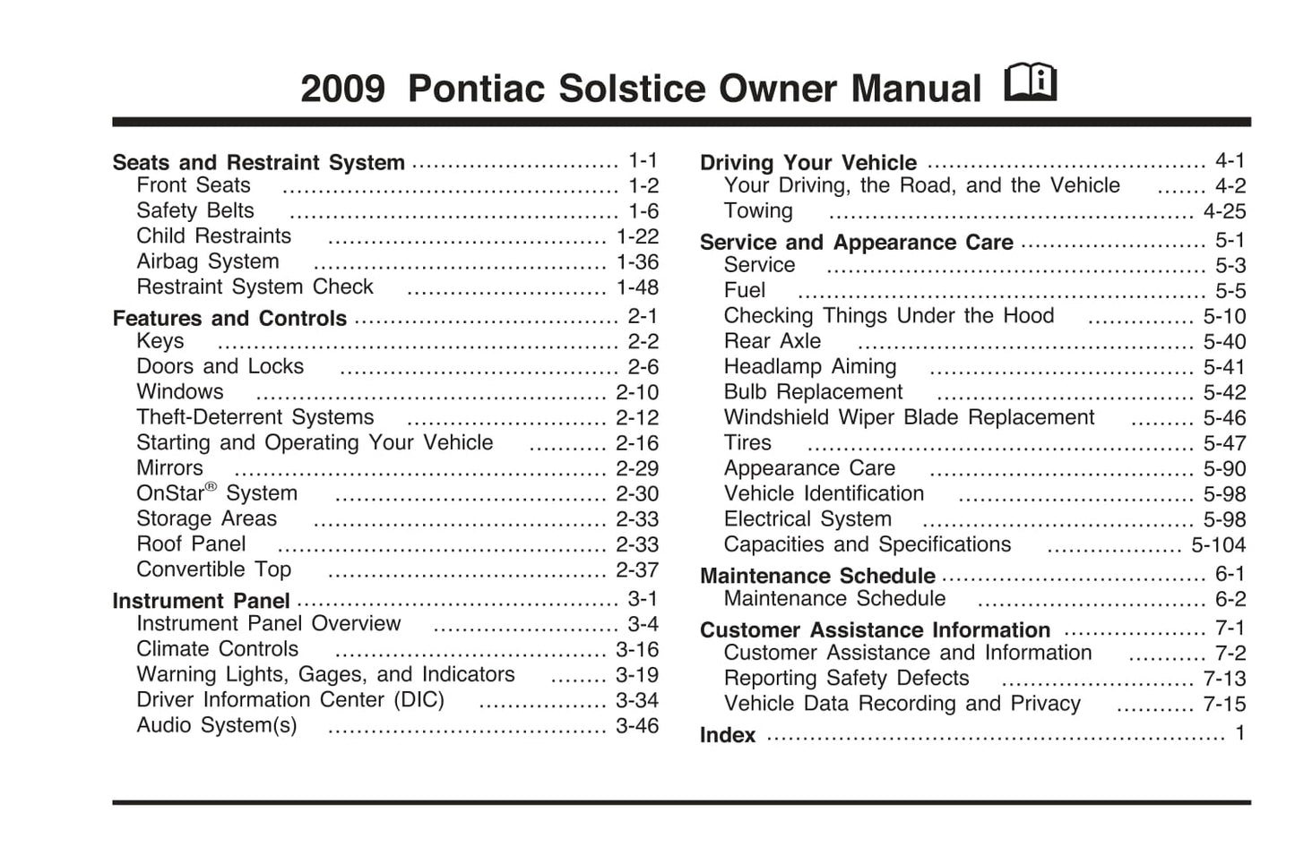 2009 Pontiac Solstice Manuel du propriétaire | Anglais
