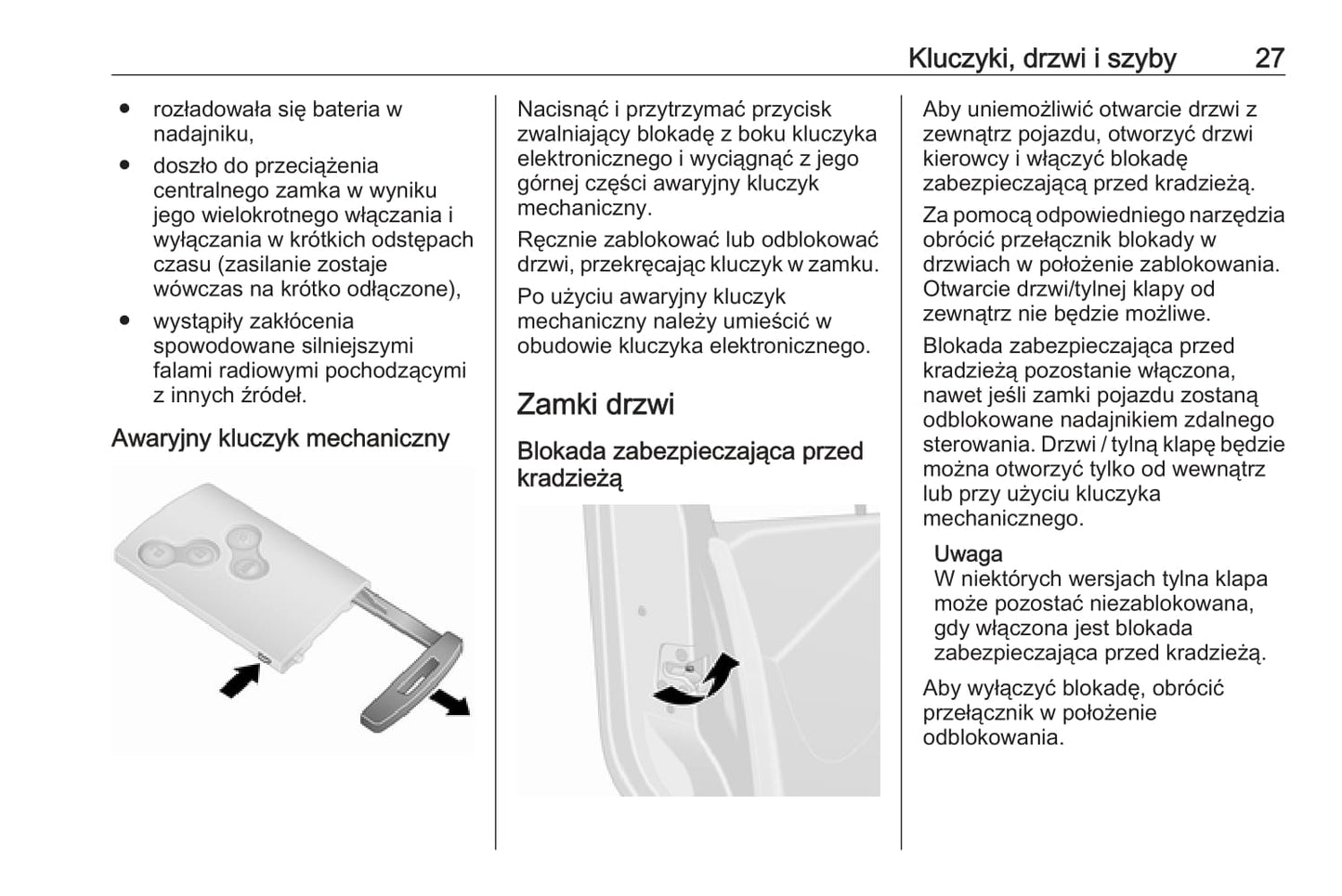 2019 Opel Vivaro Owner's Manual | Polish