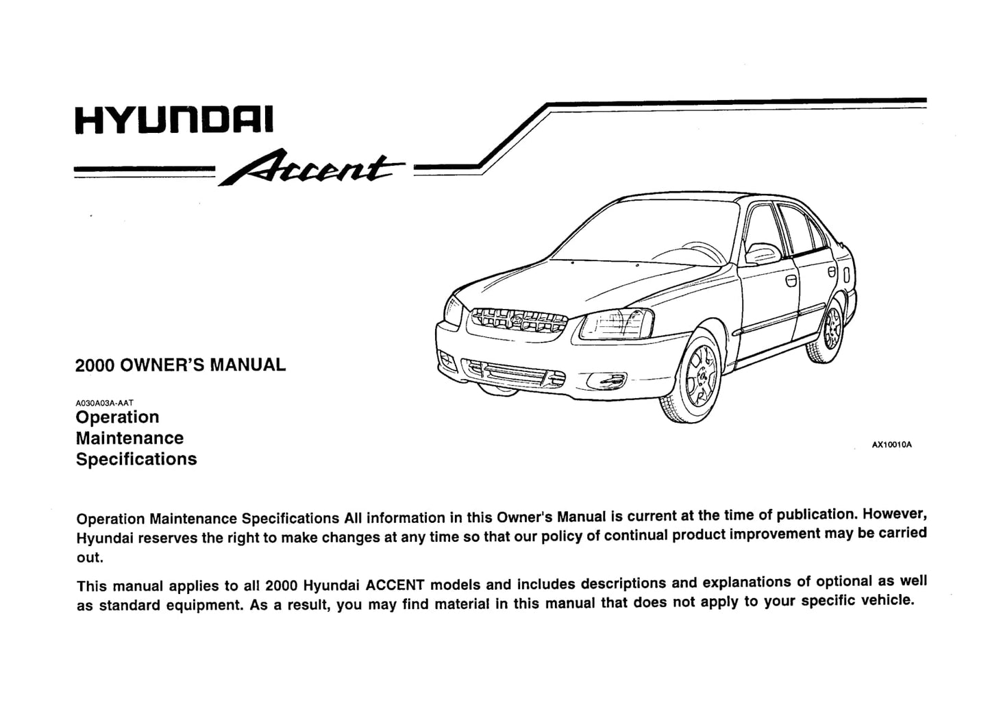 1999-2003 Hyundai Accent Manuel du propriétaire | Anglais