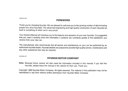 2000 Hyundai Accent Bedienungsanleitung | Englisch
