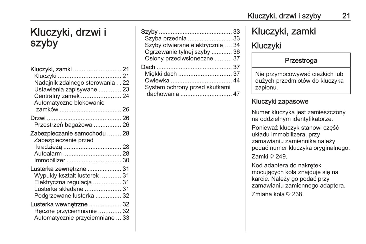 2018-2019 Opel Cascada Owner's Manual | Polish