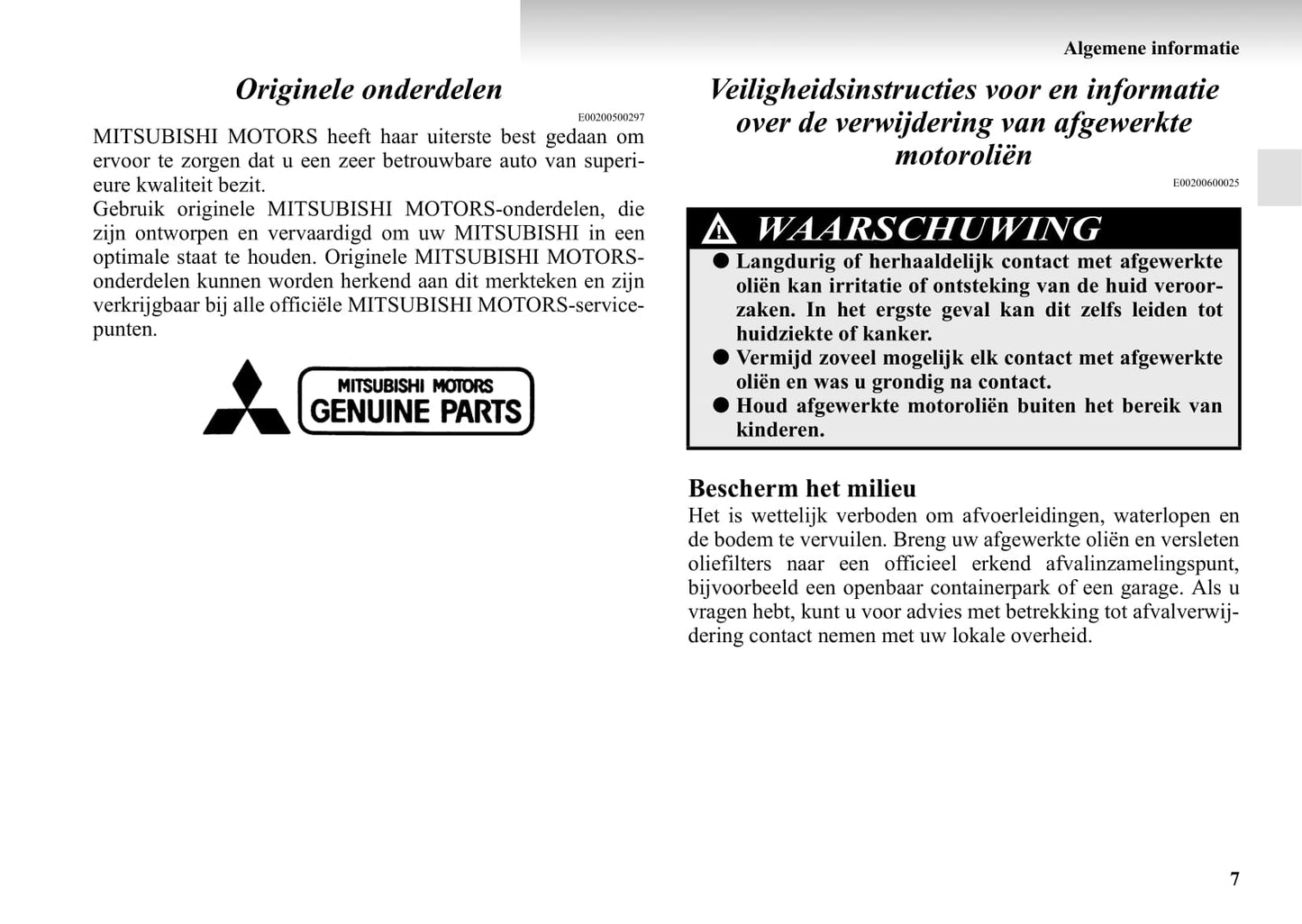 2003-2007 Mitsubishi Lancer Owner's Manual | Dutch