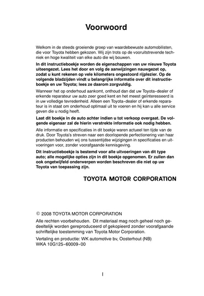 2008-2009 Toyota Hiace Bedienungsanleitung | Niederländisch