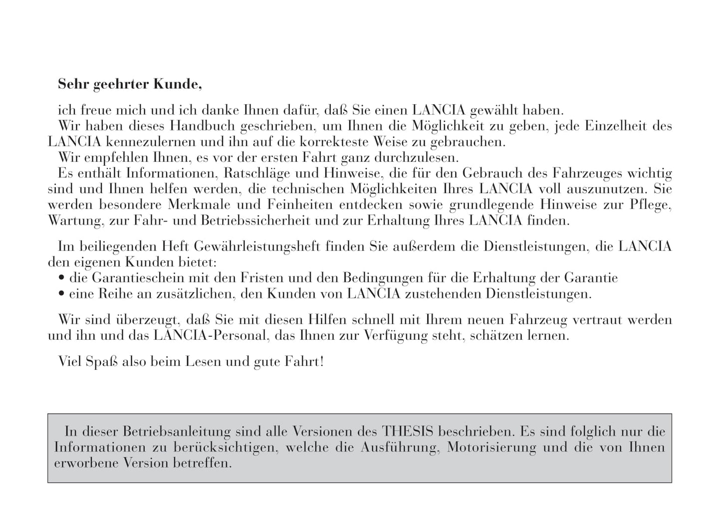 2002-2008 Lancia Thesis Owner's Manual | German
