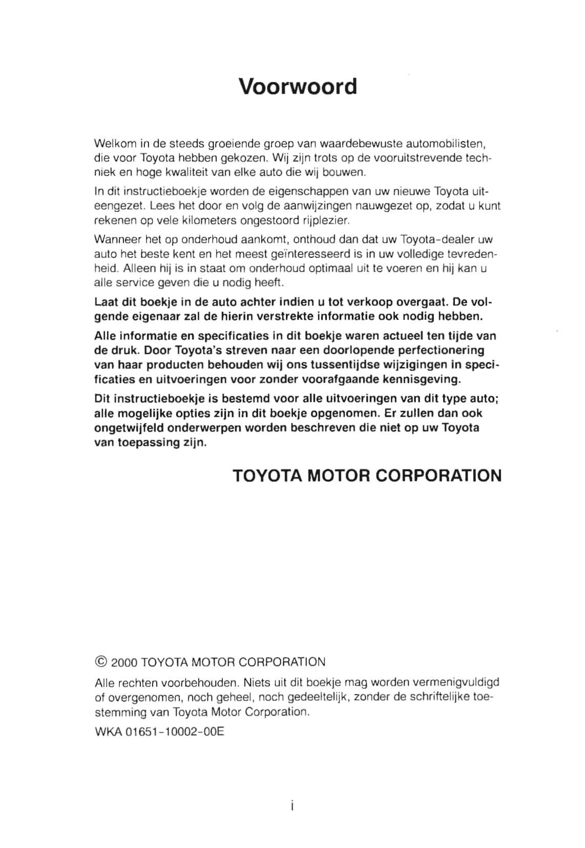 2000-2002 Toyota Corolla Gebruikershandleiding | Nederlands