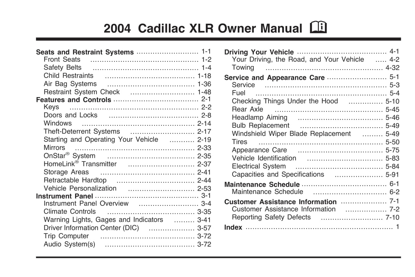 2004 Cadillac XLR Manuel du propriétaire | Anglais