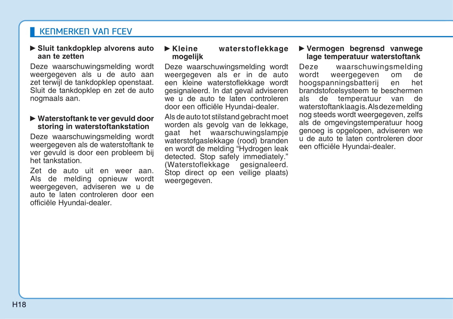 2020-2021 Hyundai Nexo Owner's Manual | Dutch