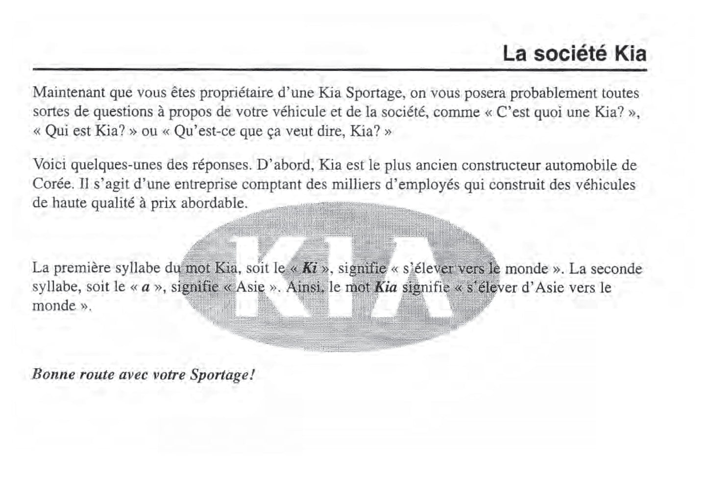 2002 Kia Sportage Bedienungsanleitung | Französisch