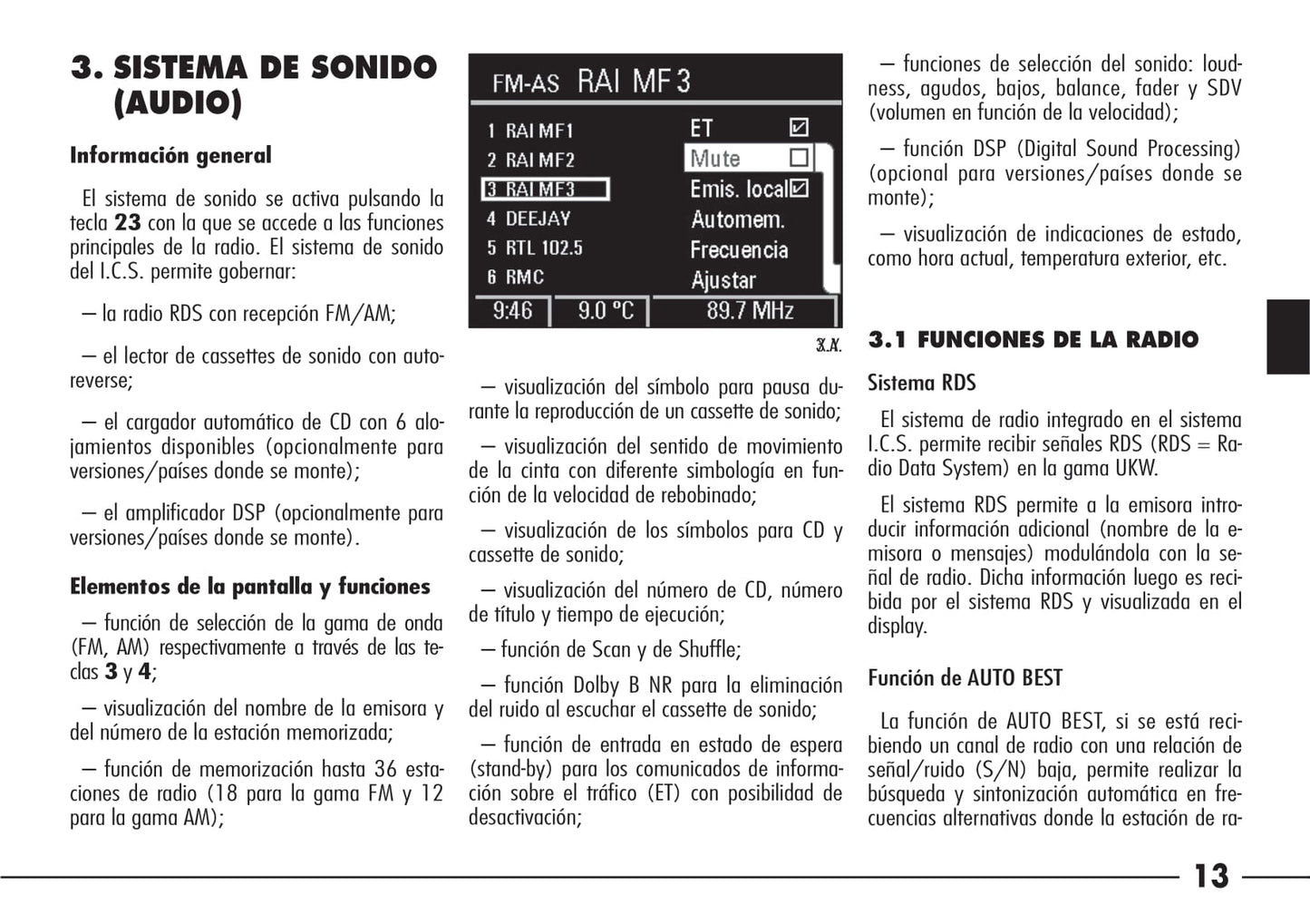 Alfa Romeo 166 Ics Integrated Control System Instrucciones 2004 - 2008