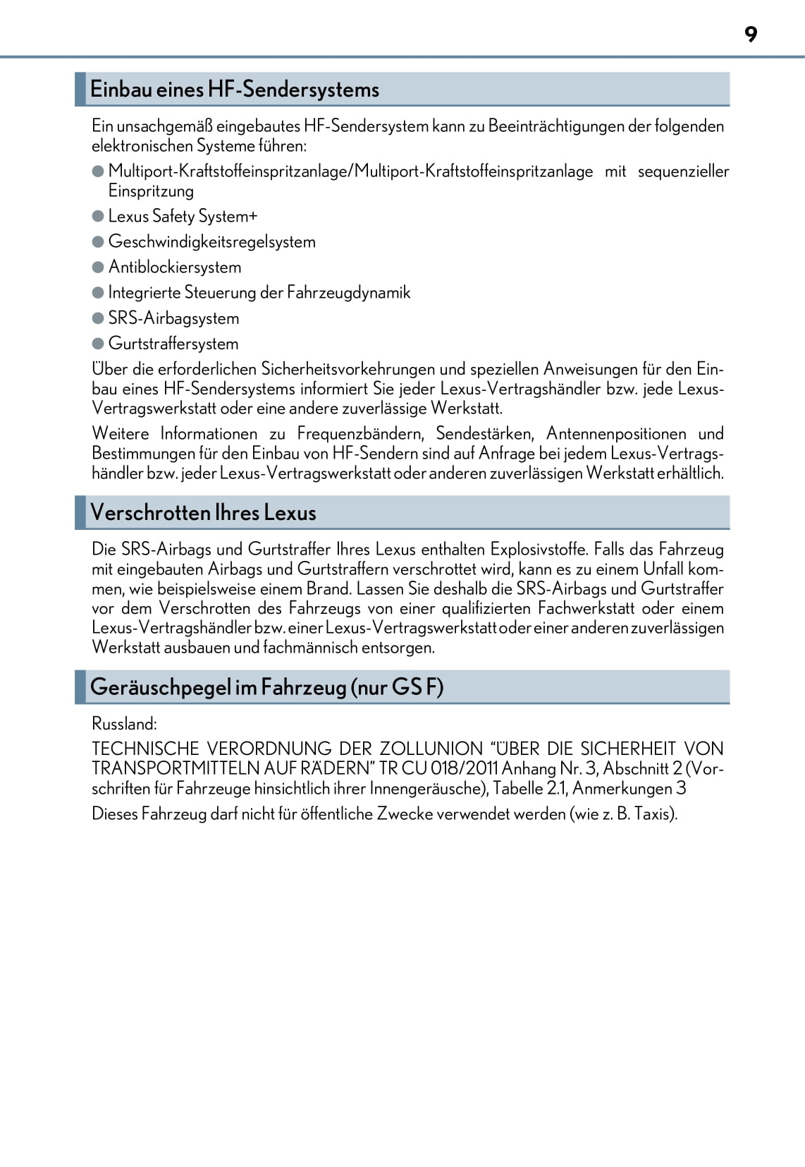 2017-2018 Lexus GS 350/GS F Owner's Manual | German