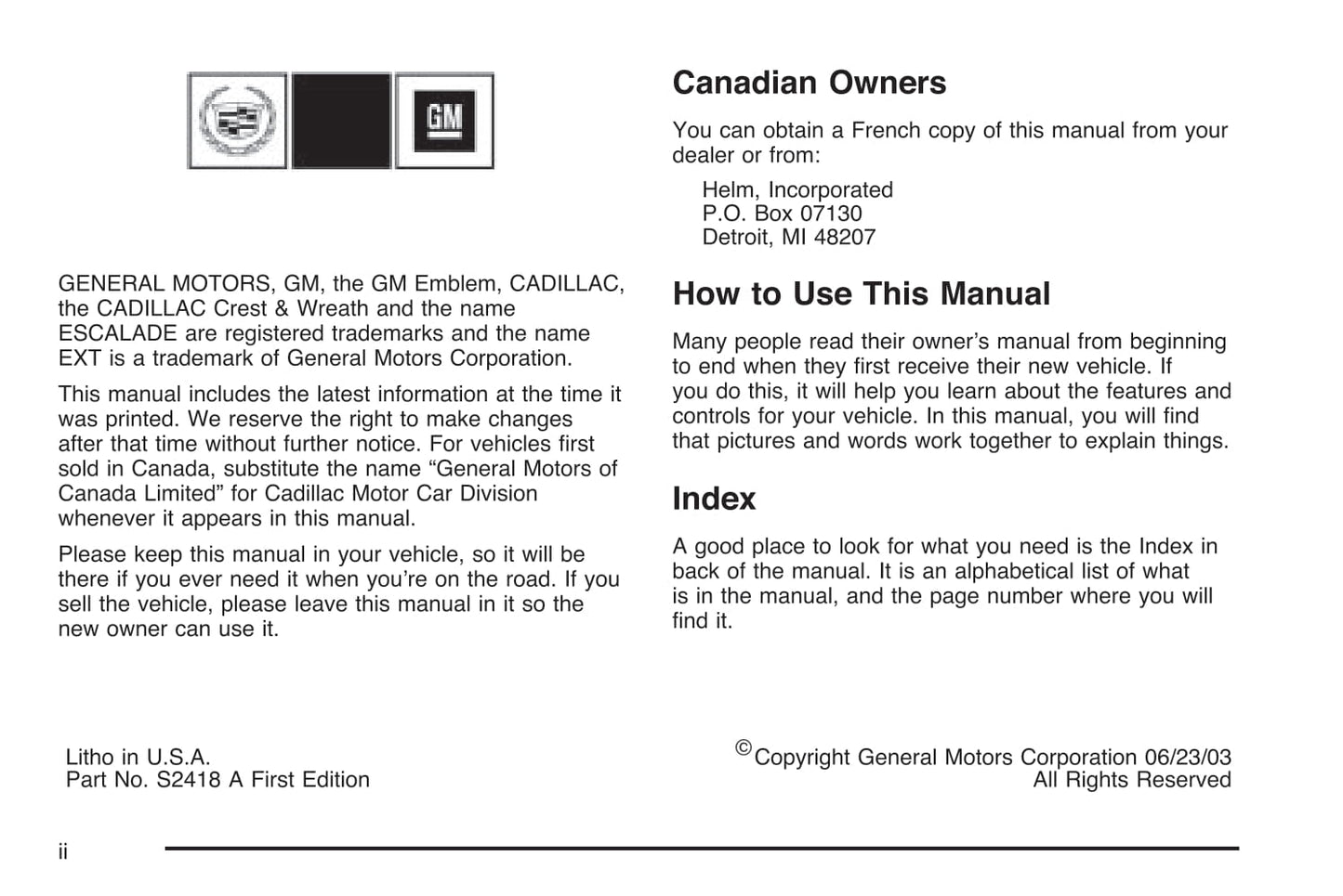 2004 Cadillac Escalade EXT Gebruikershandleiding | Engels
