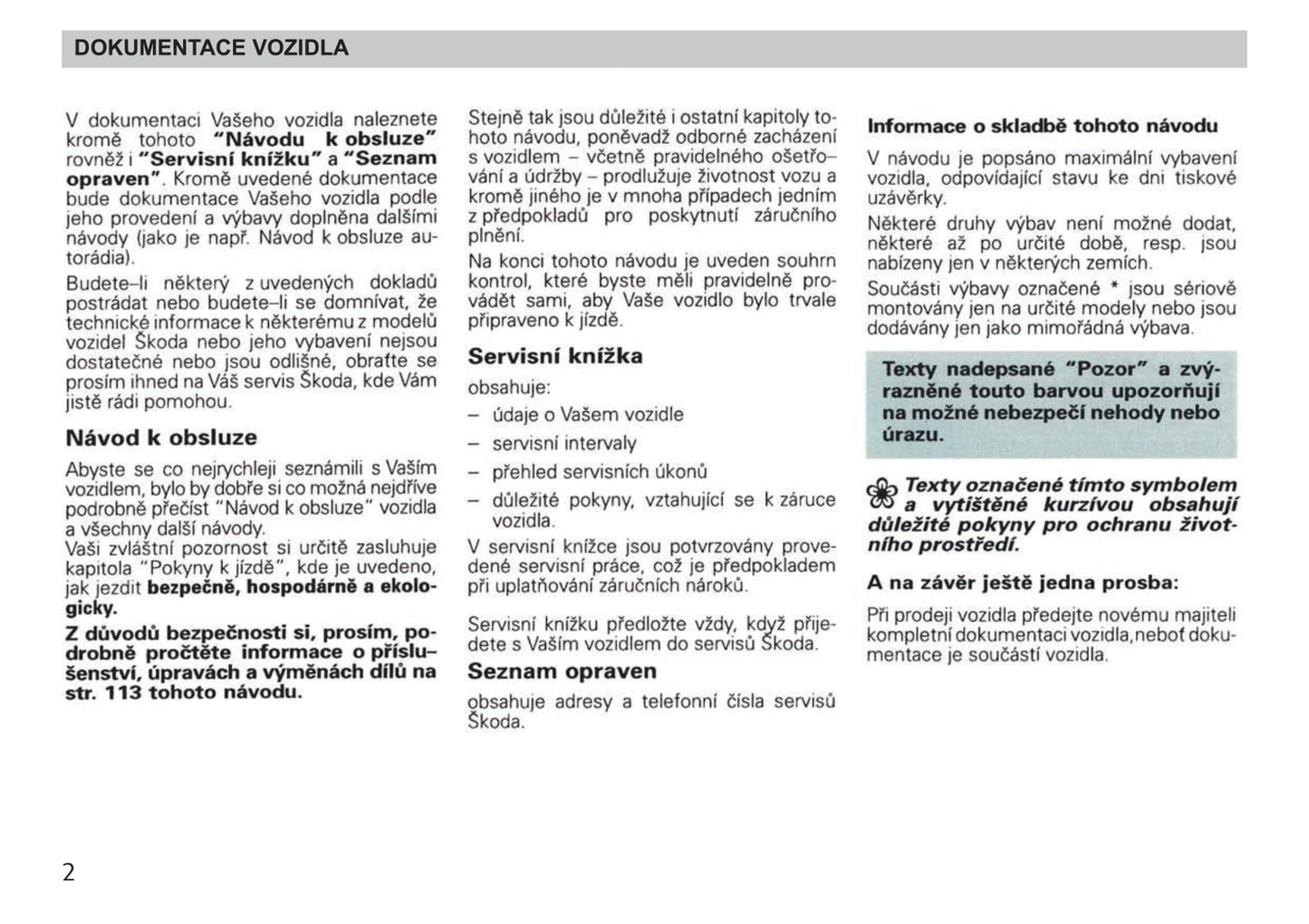 1998-1999 Skoda Felicia Owner's Manual | Czech