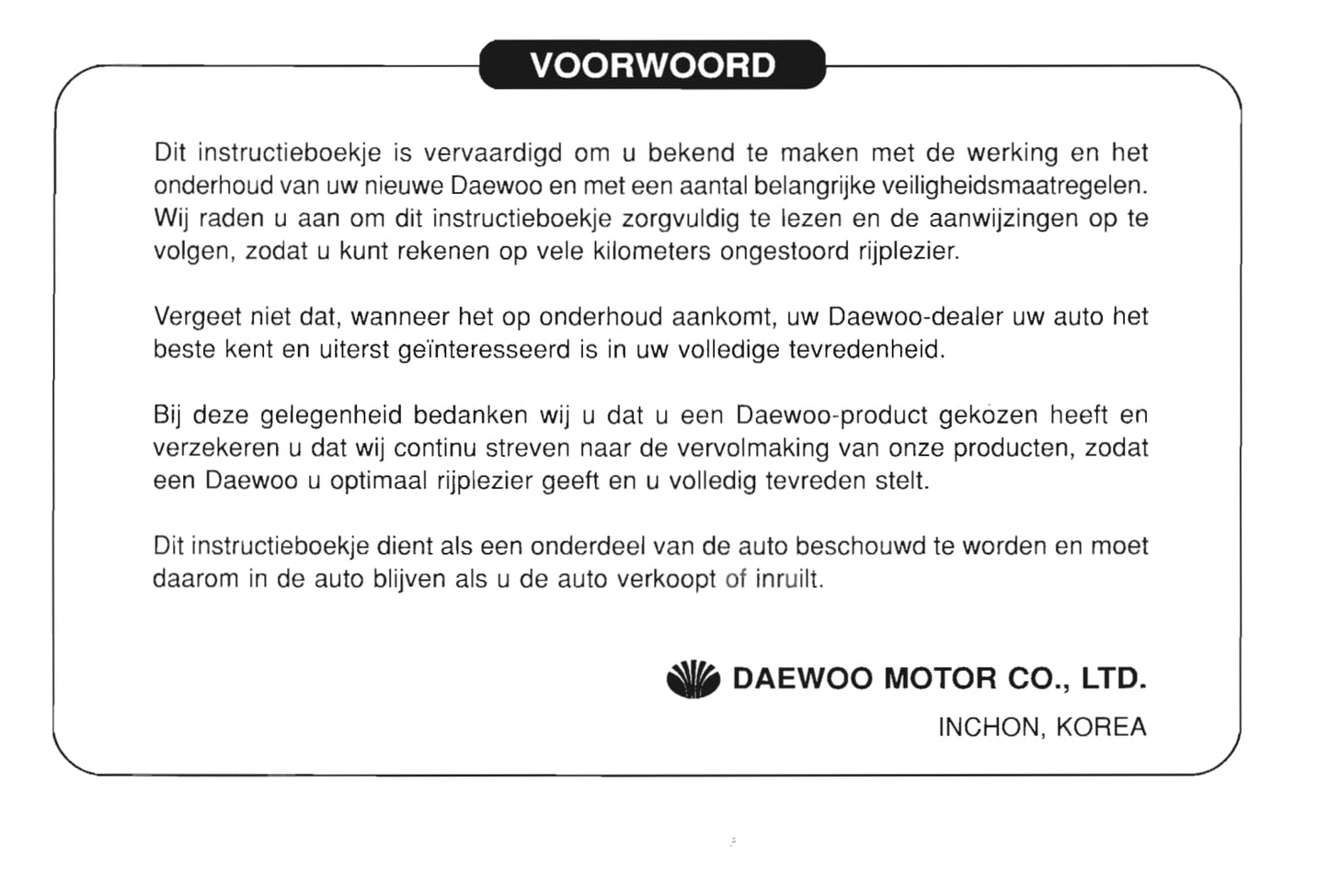 1997-2002 Daewoo Leganza Manuel du propriétaire | Néerlandais