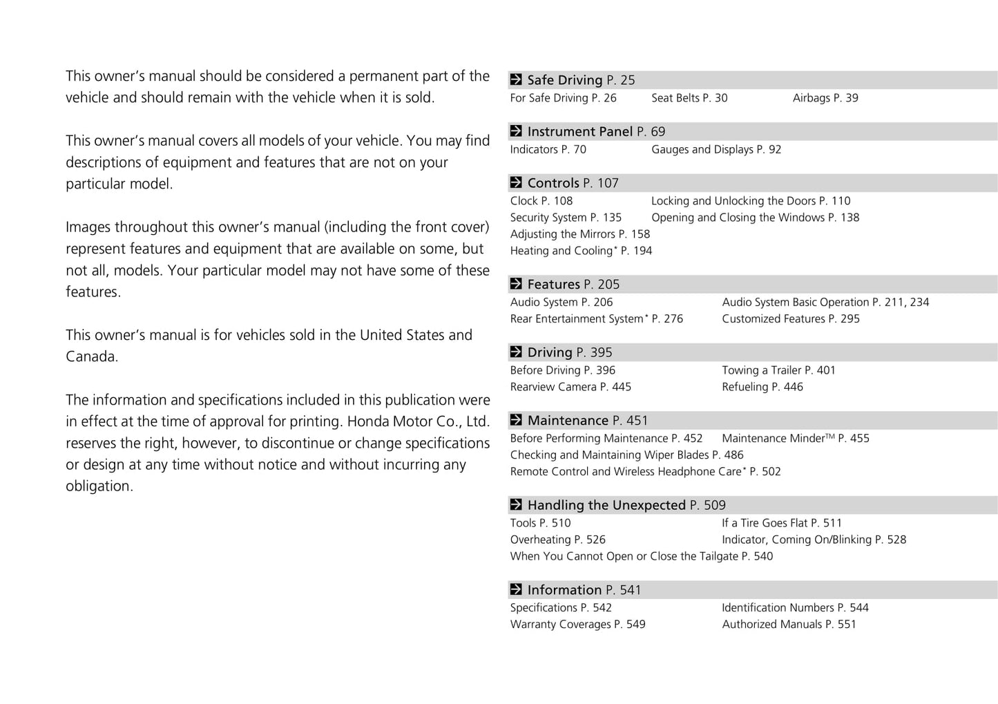 2016 Honda Odyssey Owner's Manual | English