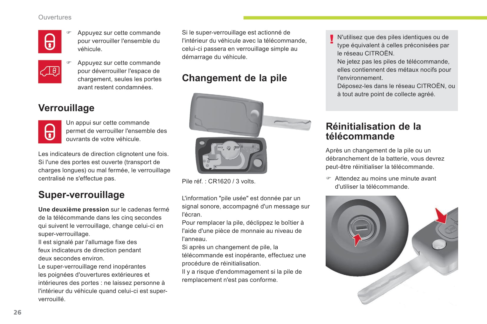 Pile pour clé Berlingo 2 - Citroën - changement de la pile de