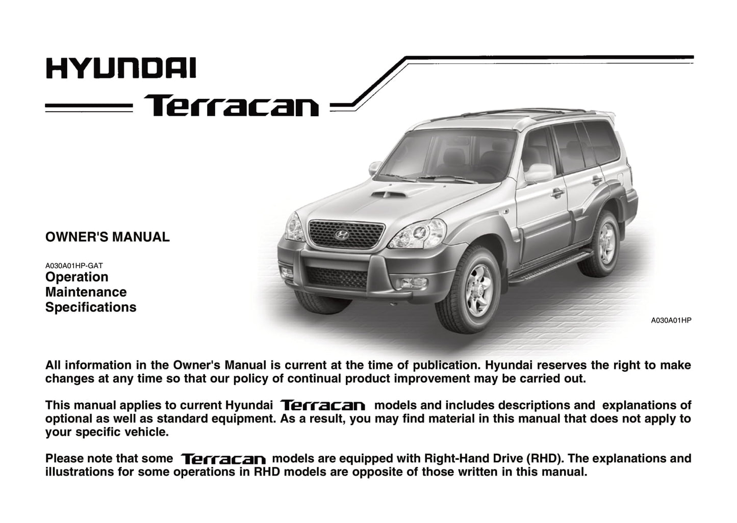 2006-2007 Hyundai Terracan Gebruikershandleiding | Engels