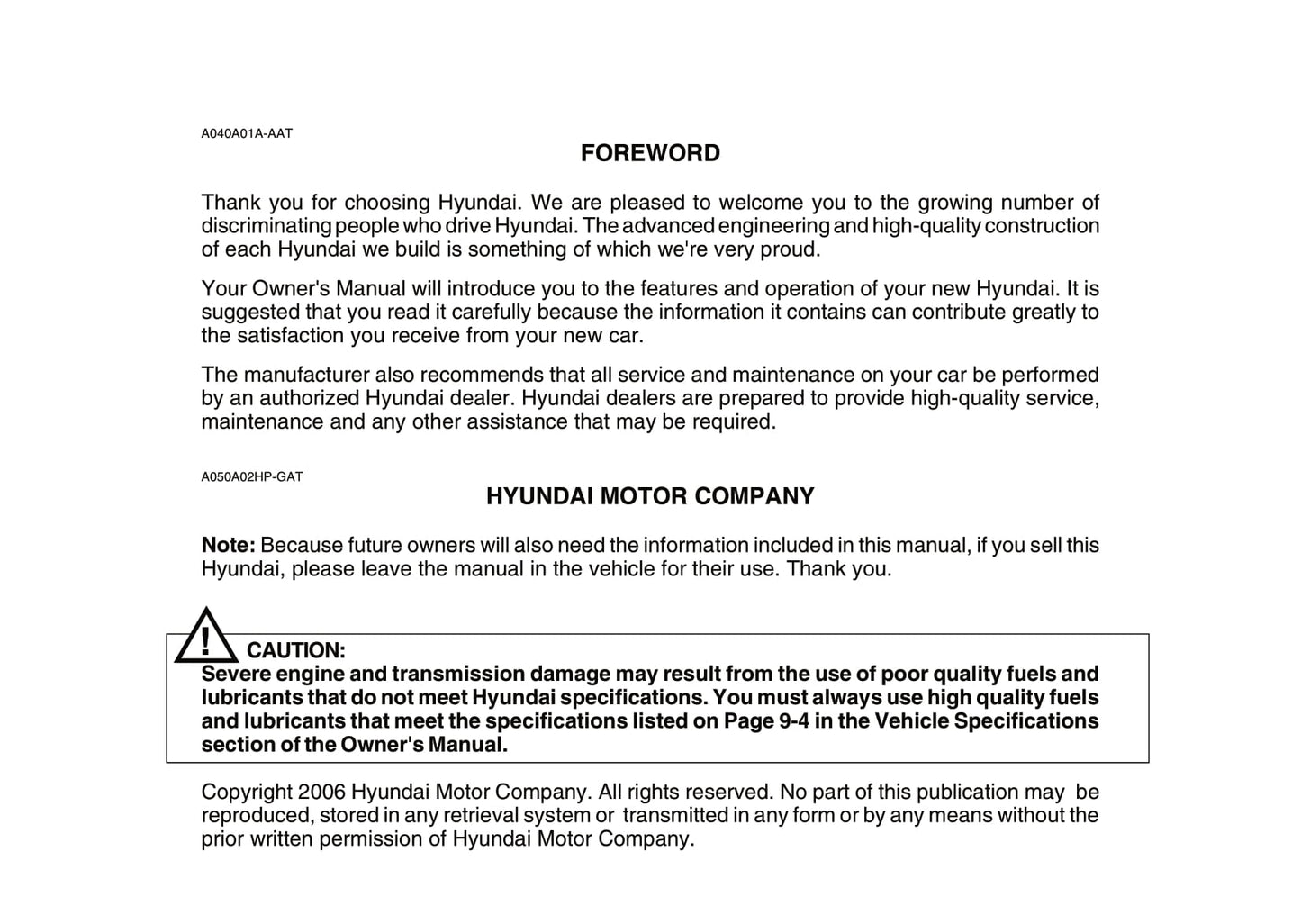 2006-2007 Hyundai Terracan Bedienungsanleitung | Englisch