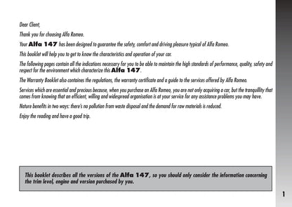 2007-2010 Alfa Romeo 147 Gebruikershandleiding | Engels
