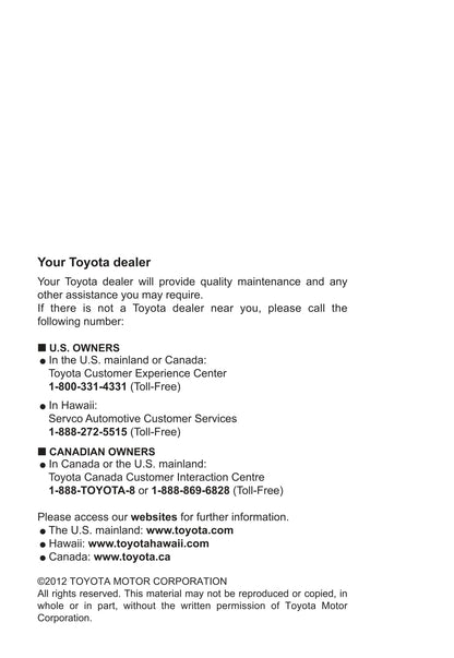 2013 Toyota Venza Owner's Manual | English