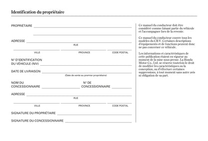 2007-2010 Honda CR-V Manuel du propriétaire | Français