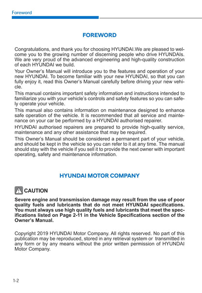 2019-2020 Hyundai i10 Bedienungsanleitung | Englisch