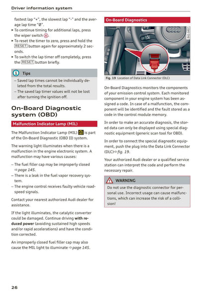 2012-2015 Audi R8 Bedienungsanleitung | Englisch