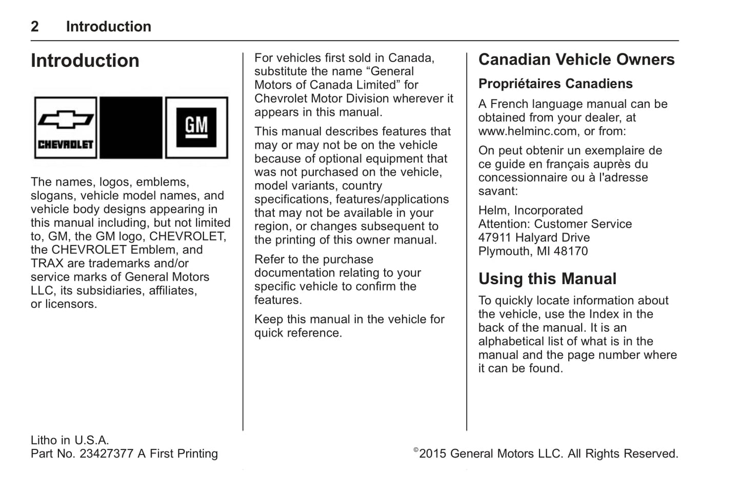 2016 Chevrolet Trax Owner's Manual | English